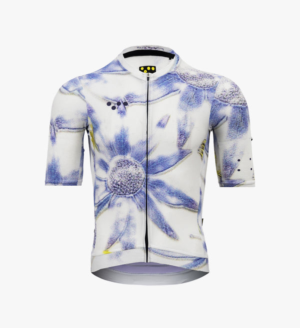 Floral Men's Classic Jersey - Daisy in studio view, showcasing lightweight SPF 50 fabric and sleek cut with extended sleeves for all-condition performance