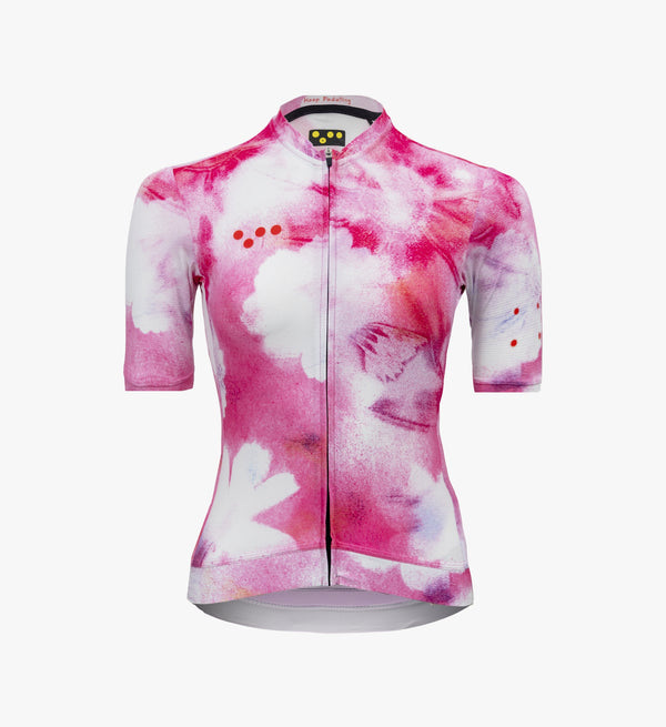 Floral Women's Classic Jersey - Cosmos in studio view, featuring SPF 50-rated fabric, tailored fit, and extended sleeves for premium cycling performance