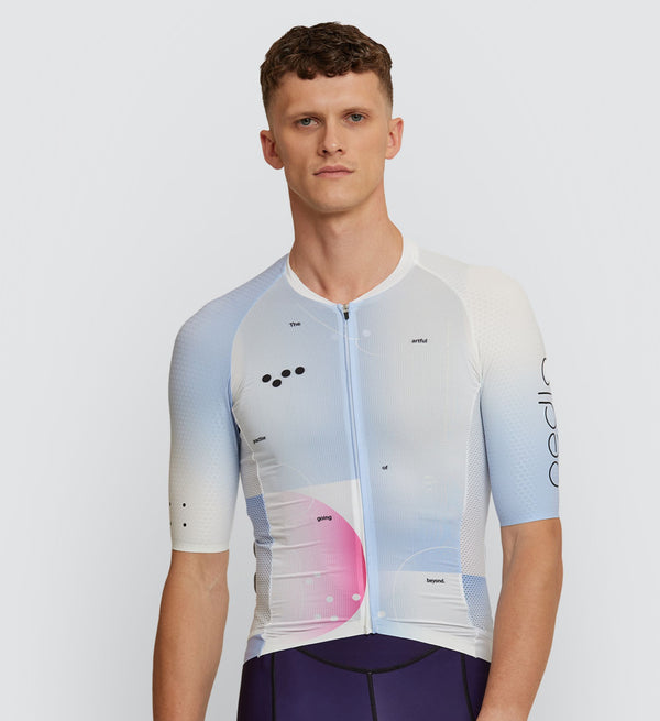 Photo of Flow State Mens Pursuit Cycling Jersey White front, best, bike, fit, day, road, sleeve, moisture wicking, form fitting