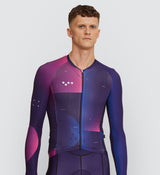 Photo of Flow State Mens Pursuit Long Sleeve Cycling Jersey Plum front, best, bike, fit, day, road, moisture wicking, form fitting