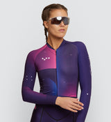Photo of Flow State Womens Pursuit Long Sleeve Cycling Jersey Plum front, best, bike, fit, day, road, moisture wicking, form fitting