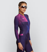 Photo of Flow State Womens Pursuit Long Sleeve Cycling Jersey Plum side, best, bike, fit, day, road, moisture wicking, form fitting