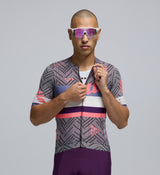 Close-up of RideKnit jersey fabric – four-way stretch material with moisture-wicking and SPF 50-rated performance
