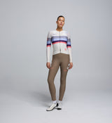 Front view of cyclist wearing the Women's Classic LS Jersey in Bianca – streamlined fit with extended sleeves and moisture-wicking comfort