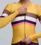Detailed close-up of Sunflower jersey fabric – moisture-wicking, four-way stretch, and ventilation paneling for superior comfort