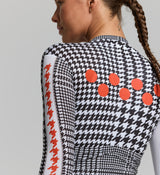 High-performance REPREVE® recycled fabric, breathable mesh panels, advanced sweat-wicking properties, lightweight yet durable cycling jersey, optimized for long-distance riding.