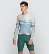 Heritage Men's Classic LS Jersey, Almond Stripe best fit for bike road cycling on a hot summer day, moisture wicking, form fitting