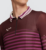 Closeup of Men's Retro Jersey in Mulberry, best fit for summer cycling, with moisture wicking and vintage design.