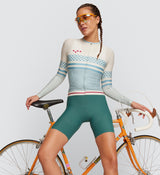 Heritage Women's Classic LS Jersey - Almond Stripe showcased, best fit for all season cycling, ideal for hot summer day