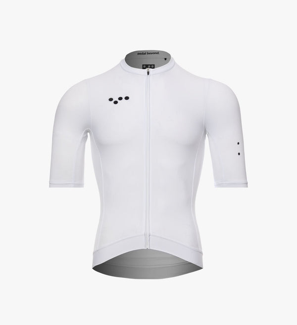 Core Men's Classic Cycling Jersey - White, LunaLUXE, SPF 50, moisture-control, four-way stretch, ventilation, silicone gripper bands