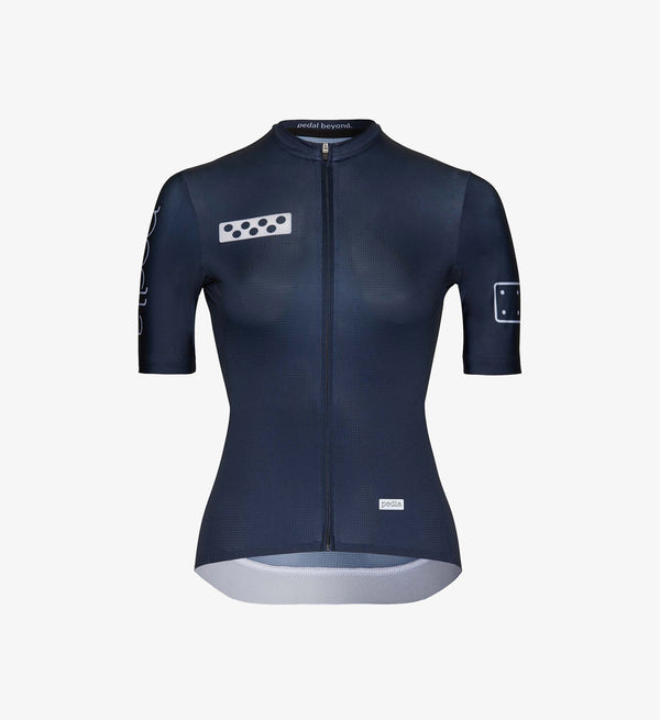 Women's LunaTECH Cycling Jersey - Navy V1: High-intensity, sun-protecting, lightweight comfort for hot weather riding.