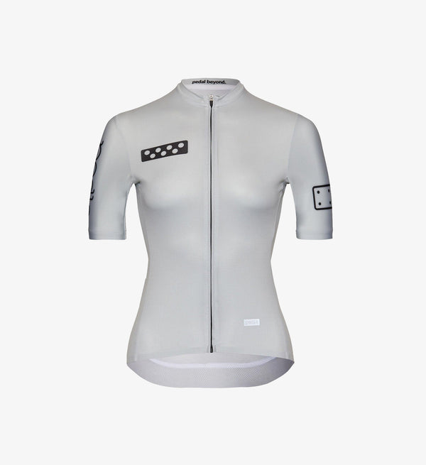 Bold Women's LunaTECH Cycling Jersey - Off White V1: High-intensity, sun-protecting, lightweight comfort for hot weather riding.