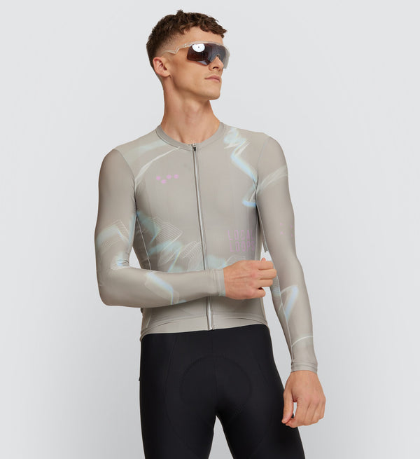 Photo of Local Loops Mens Long Sleeve Air Cycling Jersey Stone front, best, bike, fit, day, road, moisture wicking, form fitting
