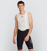 Front view of model wearing LOCAL LOOPS Men's SuperFIT 2.0 Cycling Bib Shorts in Club Team, showcasing the advanced brace system, aerodynamic fit, and reflective logos that provide superior support, ventilation, and visibility during cycling.