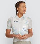 Photo of Local Loops Womens Air Cycling Jersey White Sky front, best, bike, fit, day, road, sleeve, moisture wicking, form fitting