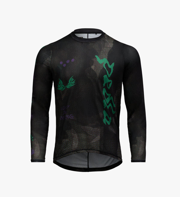 Studio product shot of the Lost in Nature Unisex LS Technical Tee – Acid Black, showcasing minimalist design and relaxed technical fit.