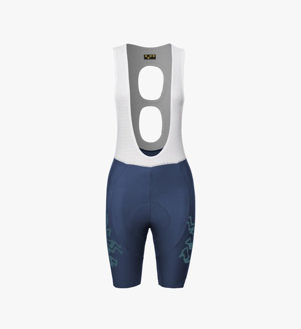Women's Training Bib Short in Dusk – minimalist flat lay showcasing compressive fit and clean seam design