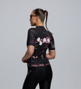 Close-up detail of Wild Forest print and REPREVE® mesh panelling, showcasing sustainable fabric and ventilation zones.