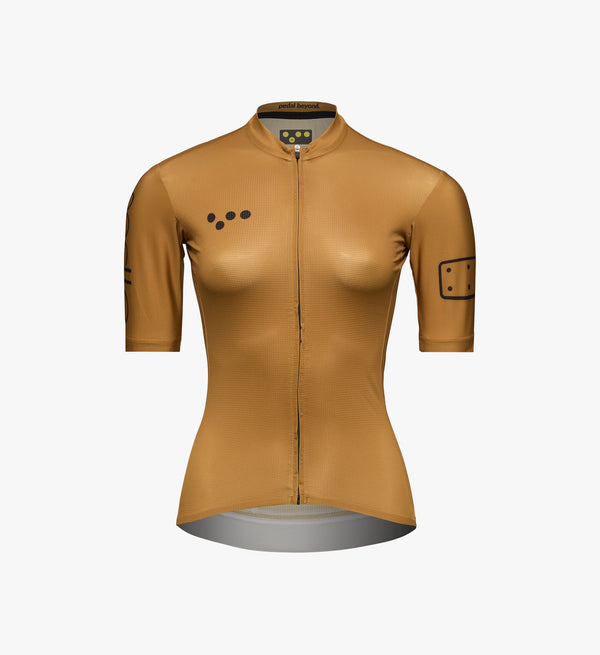 BOLD Women's LunaTECH Cycling Jersey - Mustard, high-intensity, hot weather, fabric, features, riding comfort, lightweight tech, grip, comfort.