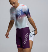 Close-up of the ultralight WOVEN Grid fabric and Italian high-density chamois in the AirFoils White Crit Suit, showcasing its textured airflow structure and 7+ hour comfort padding.