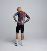 Back view of the Men's Pursuit 2.0 Long Sleeve Cycling Jersey – AirFoils Plum, with redesigned lightweight rear pockets, reflective details, and supportive streamlined fit.