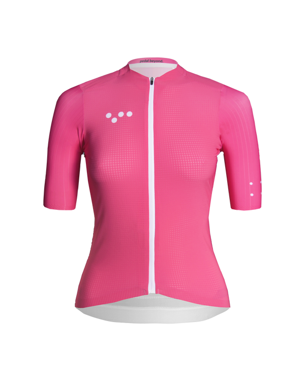 Pink Women's Pursuit Air Cycling Jersey: Engineered for breathability and moisture-wicking in hot weather