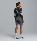 Specialized Pro Pursuit 3.0 women's long-sleeve race-fit cycling jersey, black data print — aero Italian fabric with aeroPRISMA low-profile cuffs, underarm mesh ventilation, sheer back pockets, reflective accents and 3 secure rear pockets (back view)