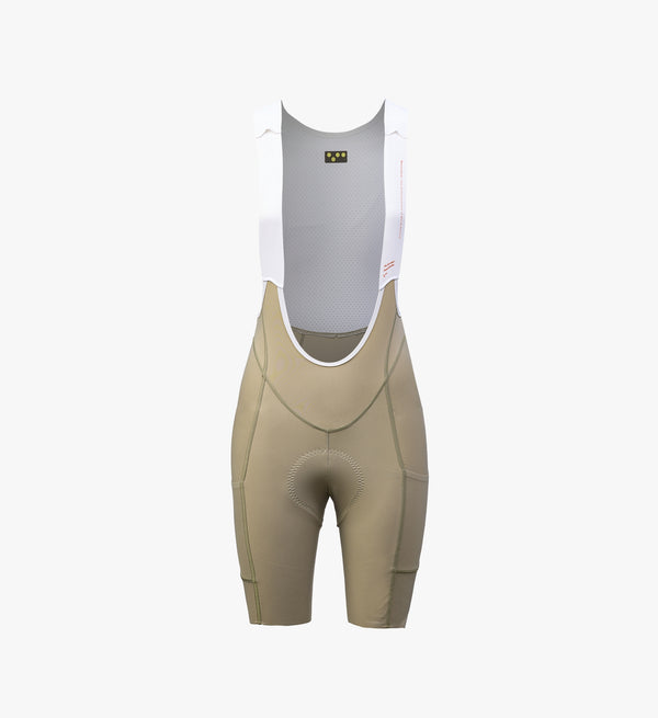 "Women’s SuperSYSTEM Bib Shorts in pumice – compressive cycling bibs with integrated hydration and storage for gravel and endurance riding