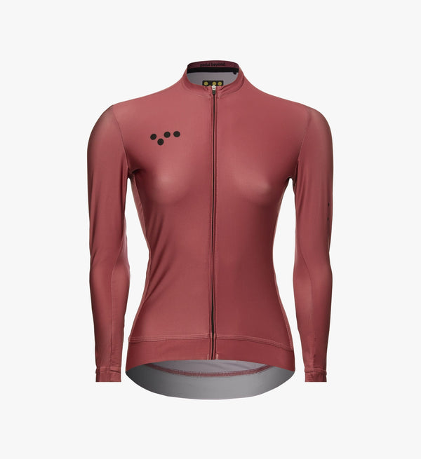 Essentials Women's Classic LS Cycling Jersey - Mineral Red, SPF 50 fabric, breathable, quick-drying, four-way stretch