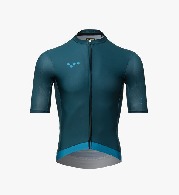 Essentials Men's Classic Cycling Jersey - Forest, improved fit, SPF 50 fabric, quick drying, four-way stretch, added ventilation, silicone gripper bands.