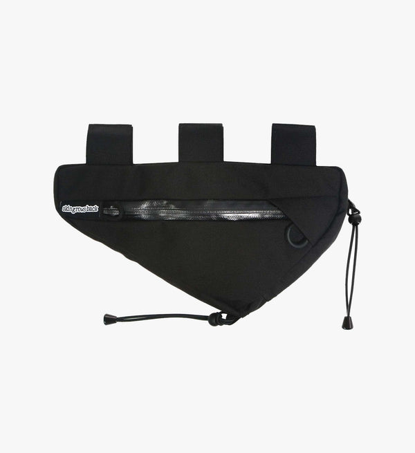 Skingrowsback Wedge Frame Bag - Black, lightweight, rain jacket, battery pack, spares, tools, cable port, handle bars, elements