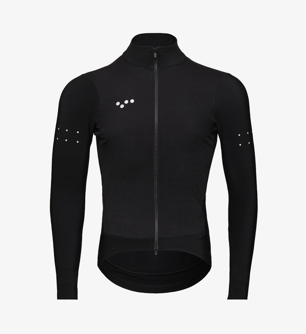 SuperFLEECE Cycling Jacket - Black, windproof, breathable, reflective accents, rear zippered pocket, Team Fit