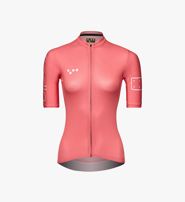 Women's LunaTECH Cycling Jersey - Coral, high-intensity, hot weather, fabric, features, sun-protecting, comfort, lightweight, grip, testing conditions.