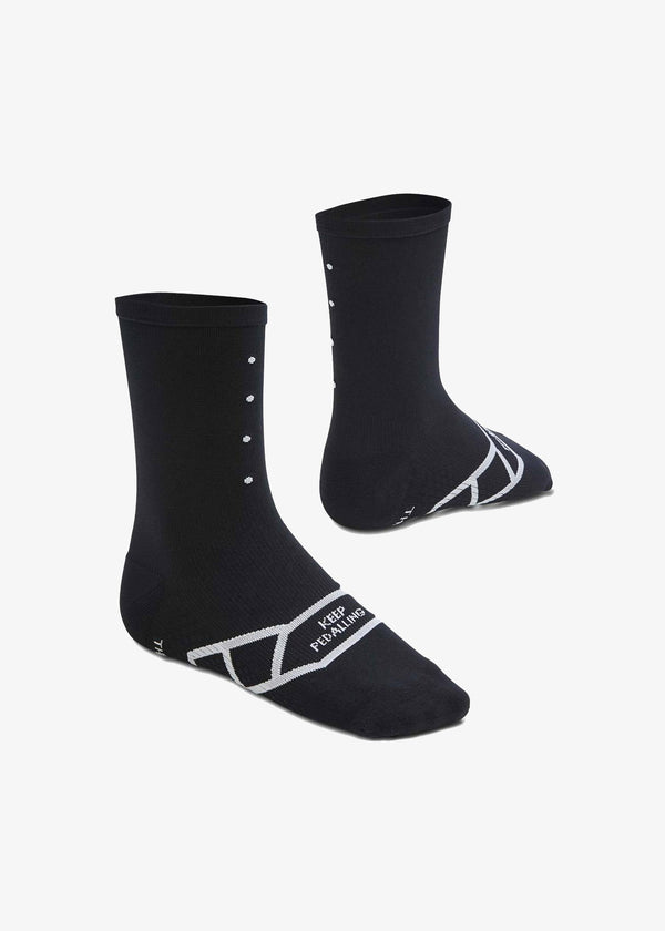 Lightweight Merino Wool Cycling Socks - Black | Moisture-wicking, temperature-regulating, odor-resistant, anatomical construction, arch support, 6" cuff length.
