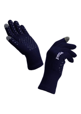 Core / AquaSHIELD Gloves - Navy. 3 layer bonded woven knit, water-resistant, lightweight, breathable, silicone palm print.