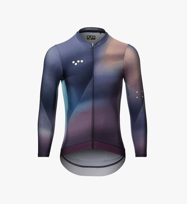 Kinetic Men’s Classic LS Cycling Jersey - Motion Gradient: Improved fit, SPF 50 fabric, added ventilation, silicone gripper bands.
