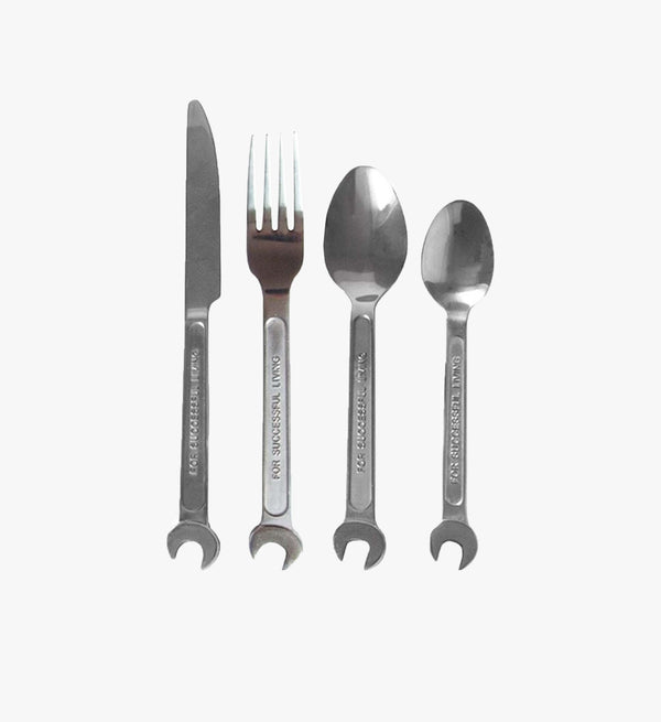 Diesel Machine Collection Cutlery Set - Stainless Steel Mechanisms, Wrench Design, 'For Successful Living' Stamp