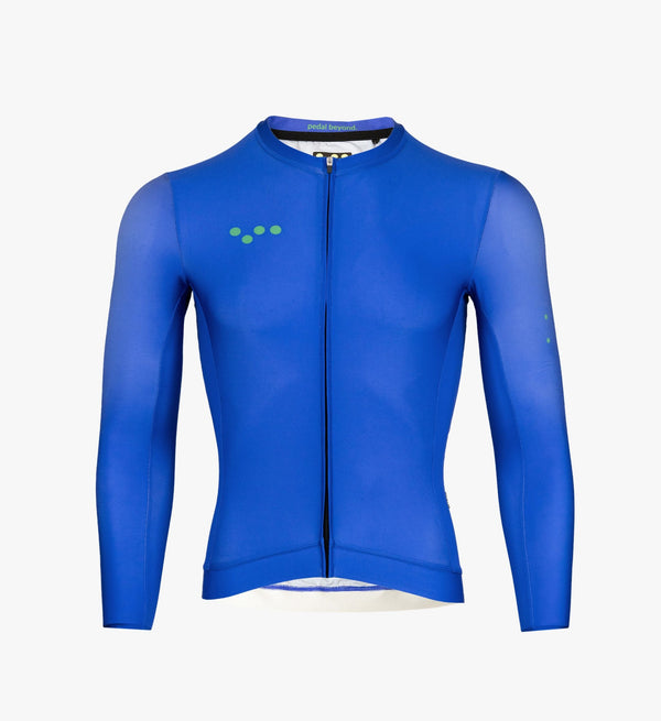 Essentials Men's Classic LS Cycling Jersey - Cobalt Blue, improved fit, breathable SPF 50 fabric