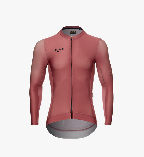 Essentials Men's Classic LS Cycling Jersey - Mineral Red: Improved fit, SPF 50 fabric, breathable & comfortable.