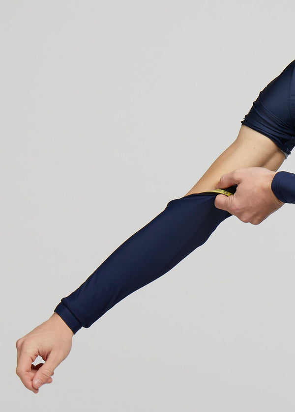 Core Arm Warmers - Navy, Reflective Accents, Thermal Fleece, Moisture Wicking, Anatomical Fit, Gripper Bands
